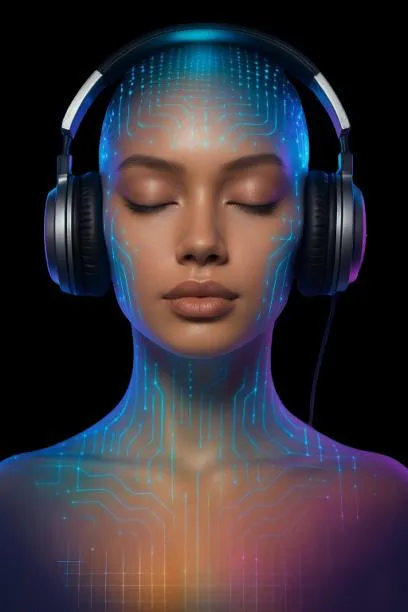 Celia, digital portrait with headphones